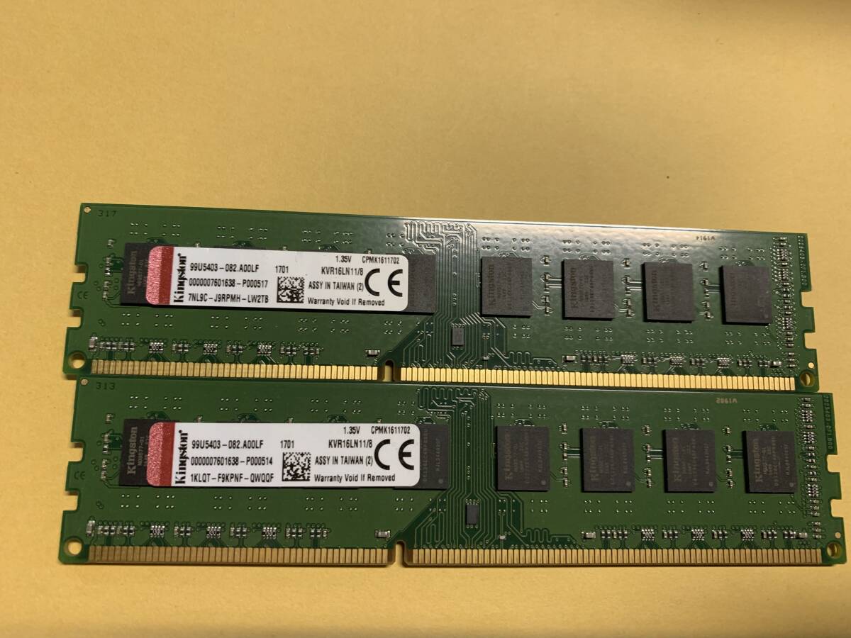 C8★中古品 BIOS確認 デスクトップPC用 メモリーKingston 8GB DDR3 KVR16LN11/8 8GB×2枚★_画像1