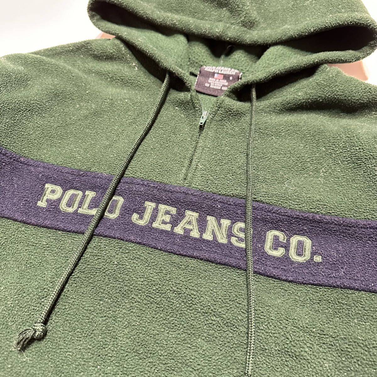 90s POLO JEANS ポロジーンズ プルオーバー パーカー フリース グリーン 緑 L vintage ヴィンテージ ビンテージ USA