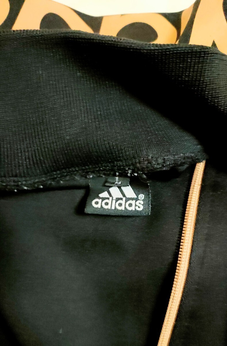 90s★adidas ジャージ アディダス トラックジャケット ビンテージ 黒金ライン L 古着の画像5