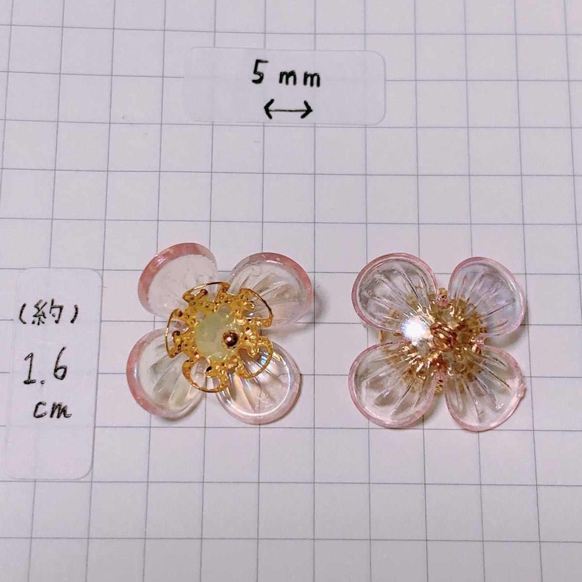 オーロラクリアカラーピンク月見草パーツハンドメイドパーツ