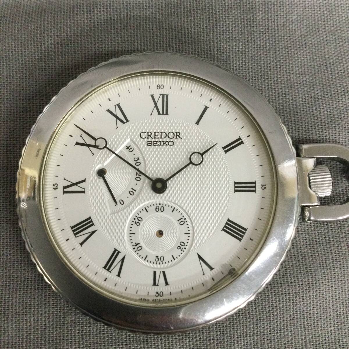 060315 260689 SEIKO セイコー クレドール 4S79-0030 パワーリザーブ スモールセコンド 手巻き 懐中時計 シルバーカラー 非稼働品_画像1