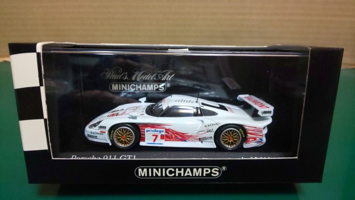 ☆美品 ☆未展示 ★ミニチャンプス 1/43 Porsche 911 GT1 British GT Championship 1997 #7 400 996807_画像1