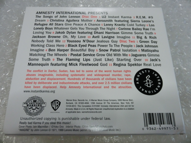 即決 2枚組CD John Lennon トリビュート U2 R.E.M. Christina Aguilera Aerosmith Lenny Kravitz Jackson Browne Avril Lavigne Green Day_画像3