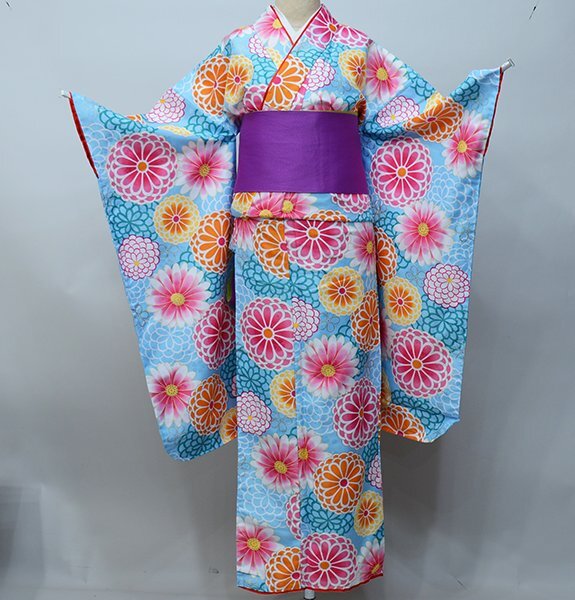  кимоно Junior для одиночный товар маленький блок бледно-голубой церемония окончания новый товар ( АО ) дешево рисовое поле магазин NO34294-4