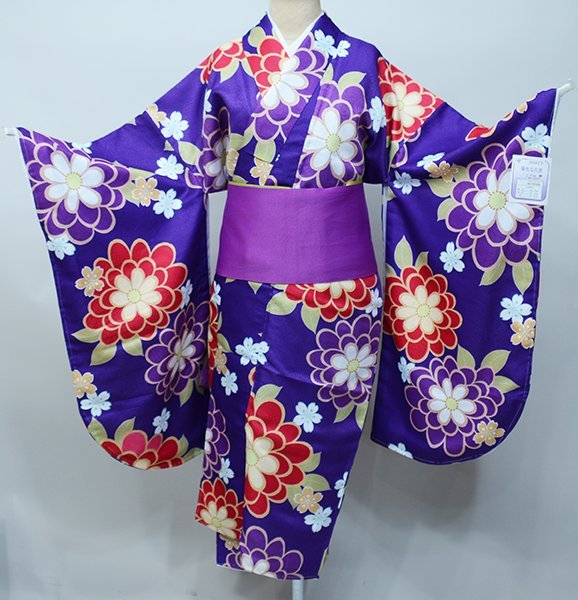 二尺袖着物 単品 仕立て上がり 陽気な天使 紫色 着物丈は着付けし易いショート丈 合繊 卒業式 新品（株）安田屋 NO31999-4