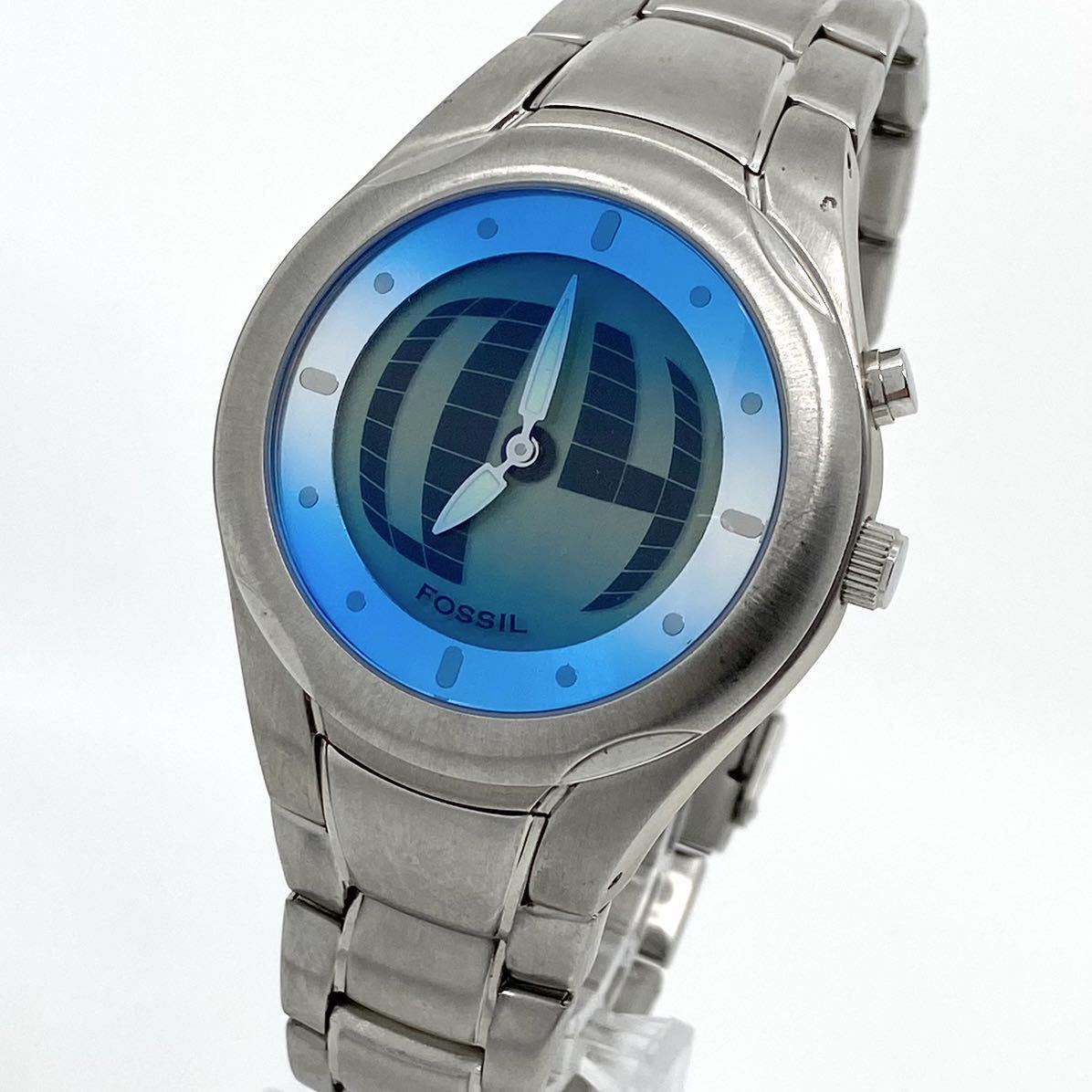 美品 FOSSIL BIG TIC ビッグティック ドットインデックス 腕時計 アナデジ クォーツ quartz シルバー 銀 フォッシル Y583_画像1