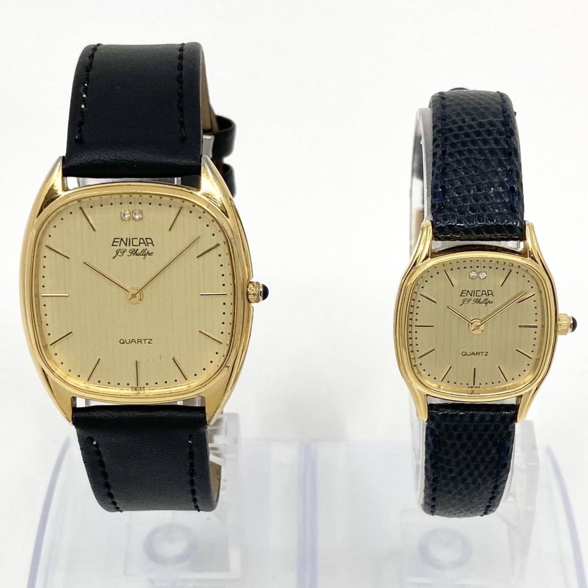 ペアウォッチ ENICAR JP Phillipe 腕時計 ストーン バーインデックス 2針 クォーツ quartz ゴールド 金 エニカ Y595の画像1