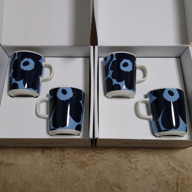 【新品 2箱セット】 マリメッコ ウニッコ マグカップ&プレートセット ダークブルー×ライトブルー