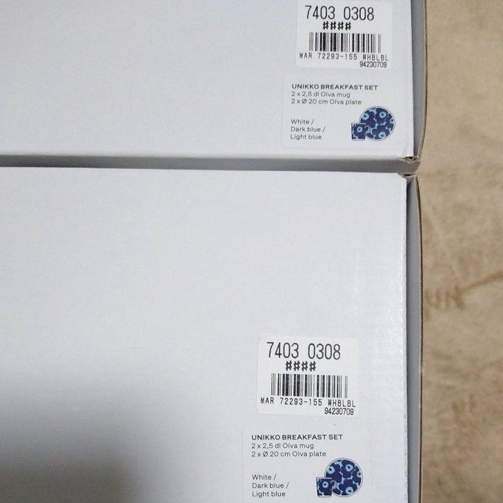 【新品 2箱セット】 マリメッコ ウニッコ マグカップ&プレートセット ダークブルー×ライトブルー