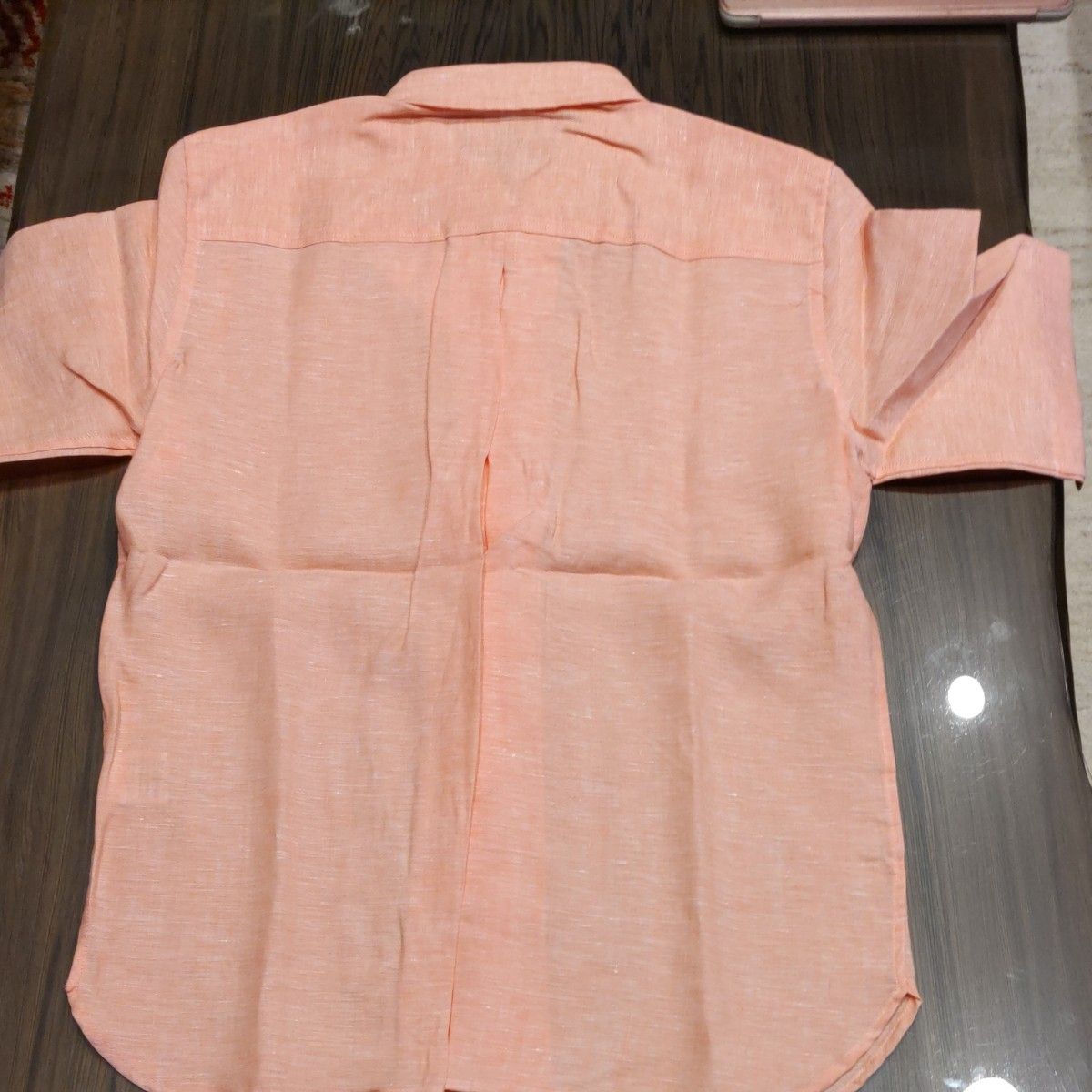 【未使用】Golden Bear 麻100%オレンジ色の半袖シャツ