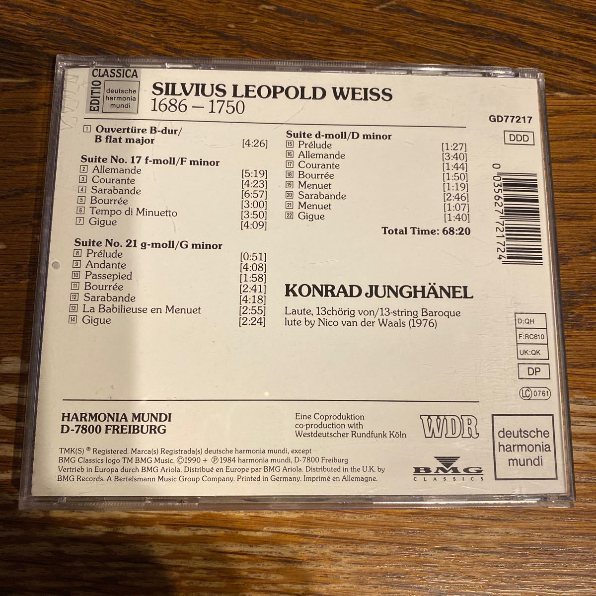 中古CD シルヴィウス レオポルト ヴァイス 序曲と組曲 コンラート ユングヘーネル SILVIUS LEOPOLD WEISS OVERTURE & SUITESの画像2