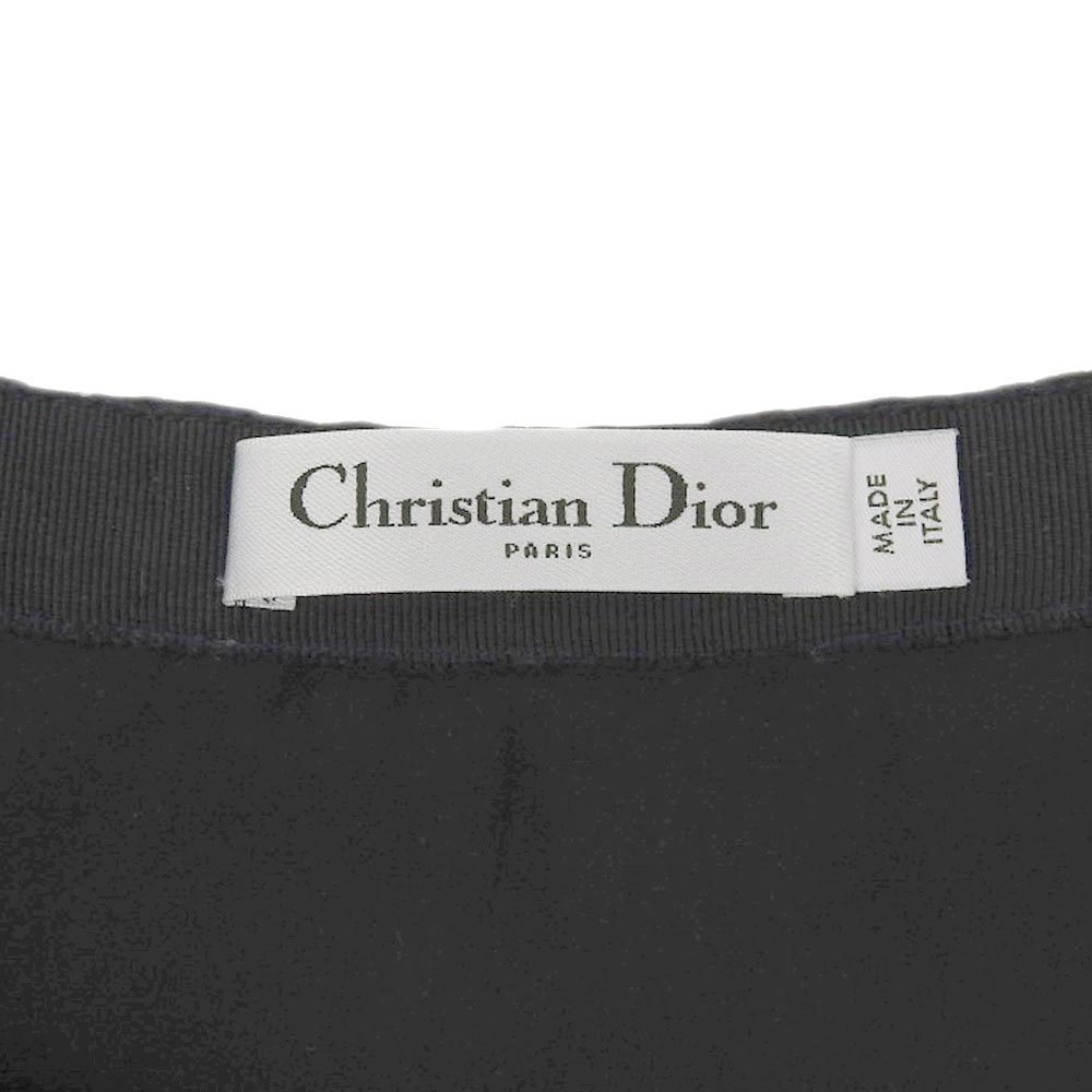 美品 Christian Dior クリスチャンディオール エンボス加工 タック スカート レディース ネイビー F34_画像5