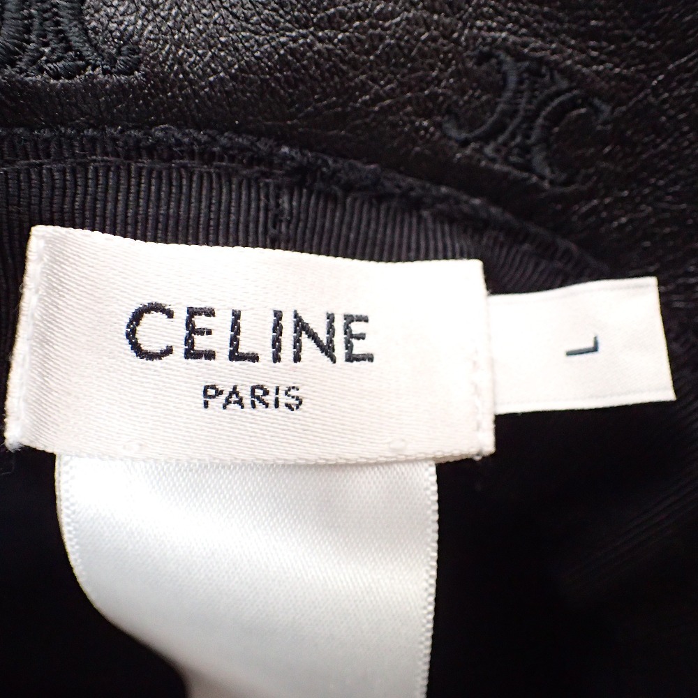 美品/国内正規/ CELINE セリーヌ 2AUJ8269L.38NO トリオンフ ソフトラムスキン バケットハット 帽子 L ブラック レディース メンズ_画像8