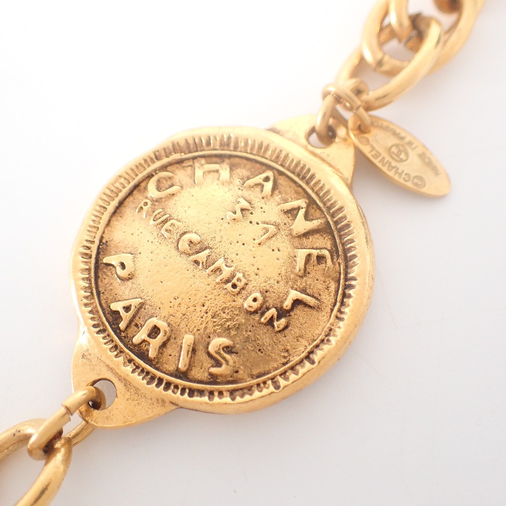  прекрасный товар CHANEL Chanel 31 RUE CAMBON PARIS can bon монета длинный цепь колье Gold женский 