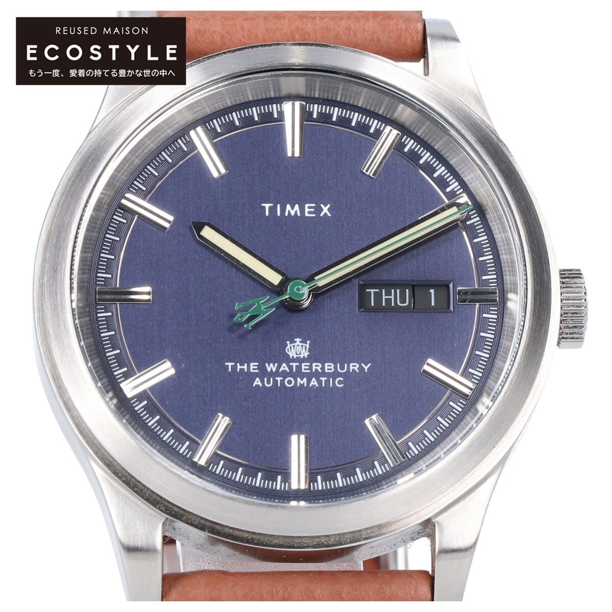 美品 TIMEX タイメックス TX-TW2U91000 Waterbury ウォ－ターベリー シースルーバック 自動巻き 腕時計 シルバー/ブラウン