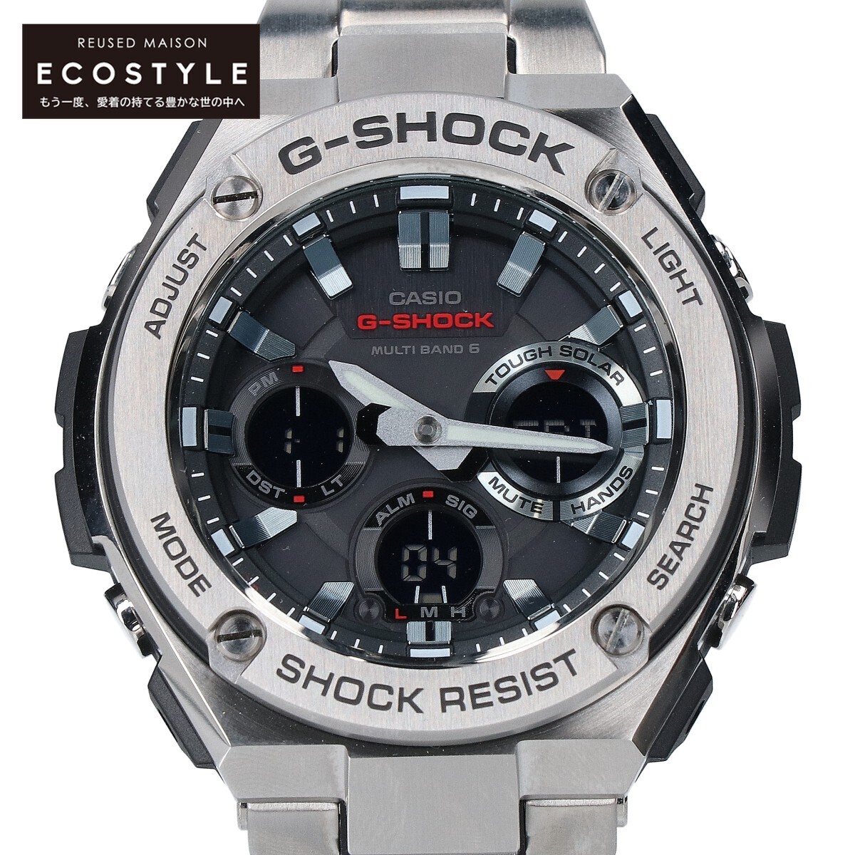 美品/ G-SHOCK ジーショック GST-W110D-1AJF G-STEEL 電波タフソーラー 腕時計 シルバー/ブラック メンズ