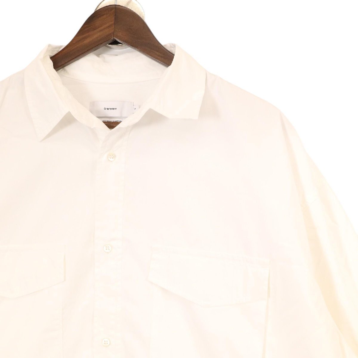Graphpaper グラフペーパー ホワイト GM221-50063 Garment Dyed Poplin Fatigue Shirt ホワイト Ｆ トップス コットン メンズ 中古_画像4
