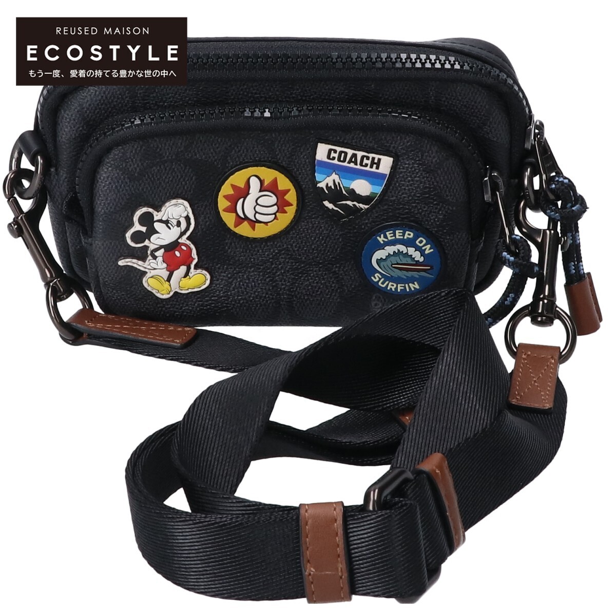 美品/ COACH コーチ ｘDisneyディズニー 3921 ペイサー コンバーチブル ダブル ポーチ シグネチャー スポーツ パッチ レディース_画像1