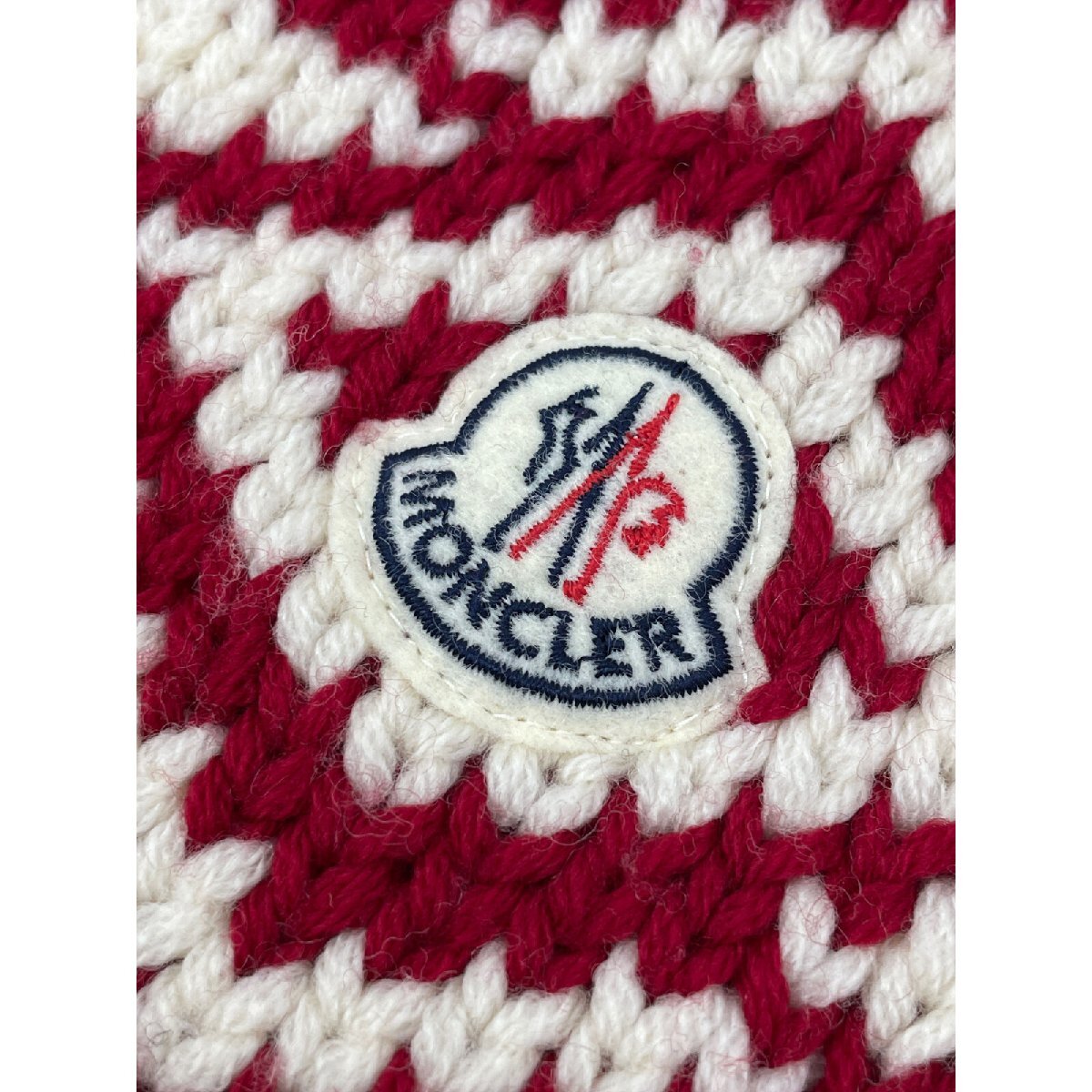 【美品】MONCLER モンクレール 091 00042 00 ノルディック柄 ウール マフラー レッド/ホワイト レディースの画像7