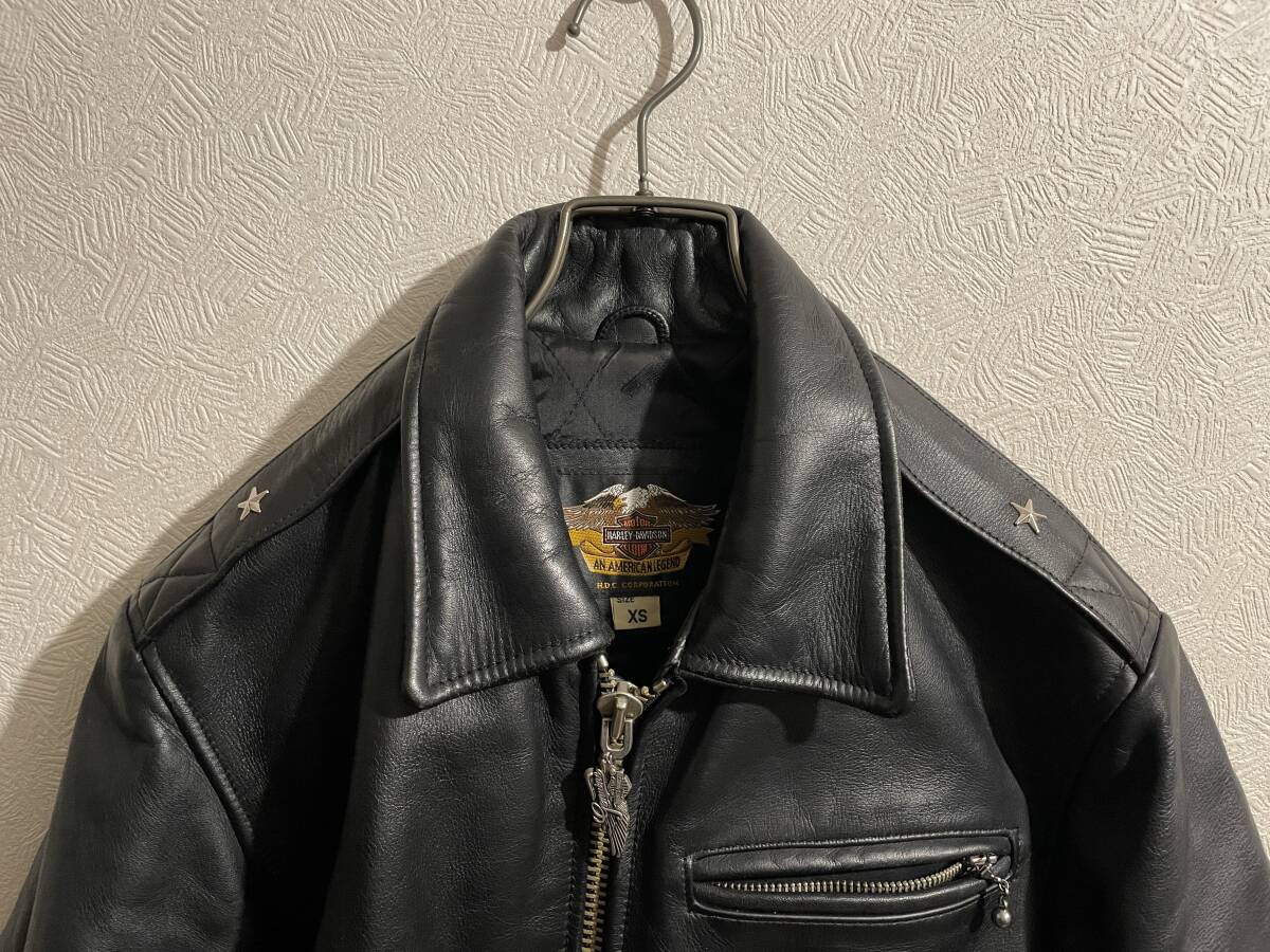 ◯ Vintage HARLEY DAVIDSON シングル ライダース ジャケット / ハーレー ダビッドソン ワンスター レザー トラッカー XS Mens #Sirchive_画像5