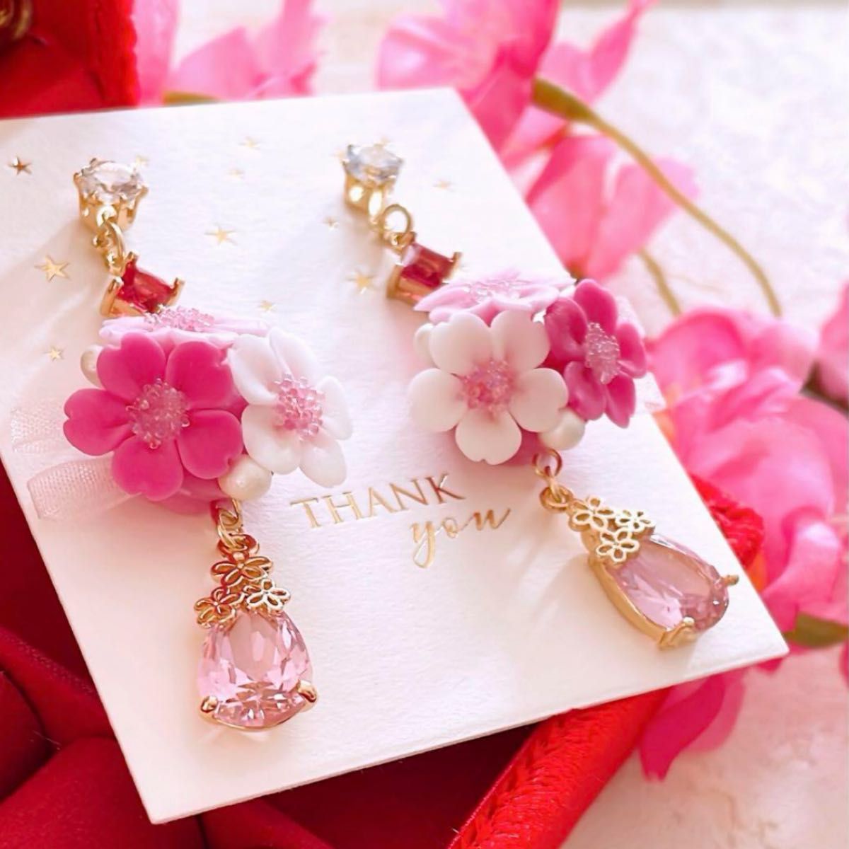 春 桜 ジルコニア 雫 お洒落 ハンドメイド アクセサリー ピアス イヤリング