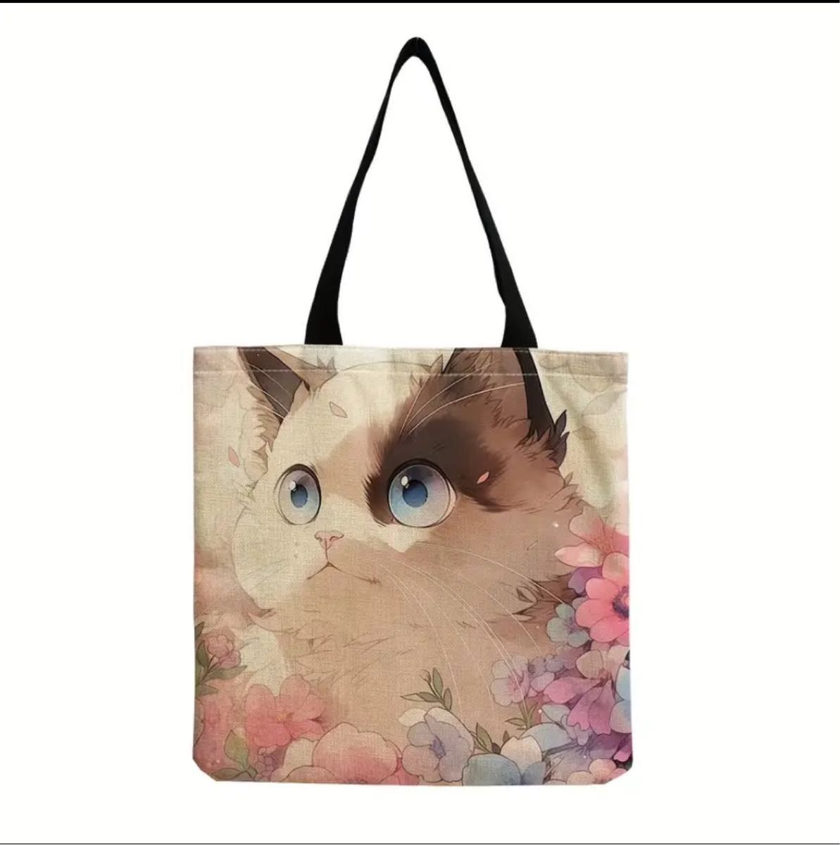 かわいい猫柄ショルダーバッグ、軽量オールマッチショッピングハンドバッグ、多用途の日常使いバッグ