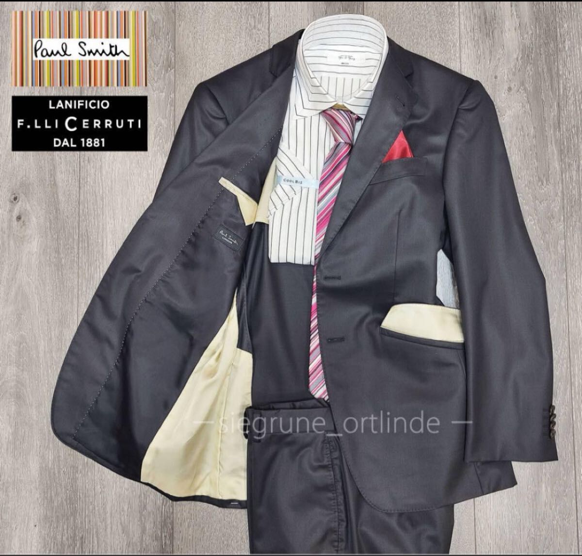 ポールスミス×CERRUTI1881SHINING光沢ブラック デザインスーツ88 ポールスミス×CERRUTI1881SHINING光沢ブラック デザインスーツ88