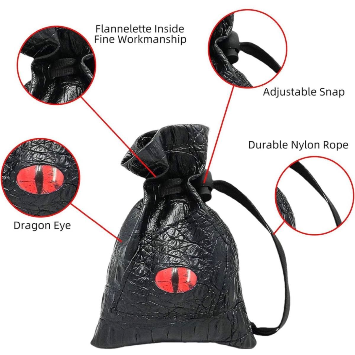 ダイスバッグ ダイスドラゴンアイパターン用PUレザー巾着袋 サイコロ アクセサリー収納袋 3D 巾着 袋