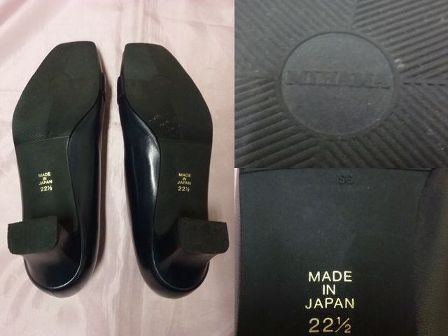 *[ б/у товар ] motomachi YOKOHAMA MIHAMA/mi - ma22.5cm туфли-лодочки темно-синий цвет MADE IN JAPAN( в общем блеск кожа обувь для починка крем голубой цвет 1 шт имеется ) *