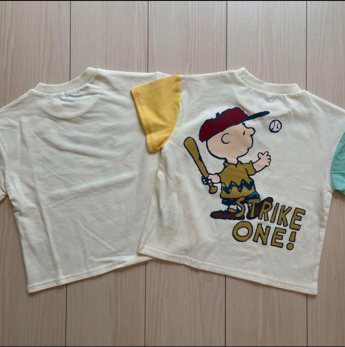 【スヌーピー】チャーリーブラウン 袖切り替え Tシャツ キャラクター 2点セット 100