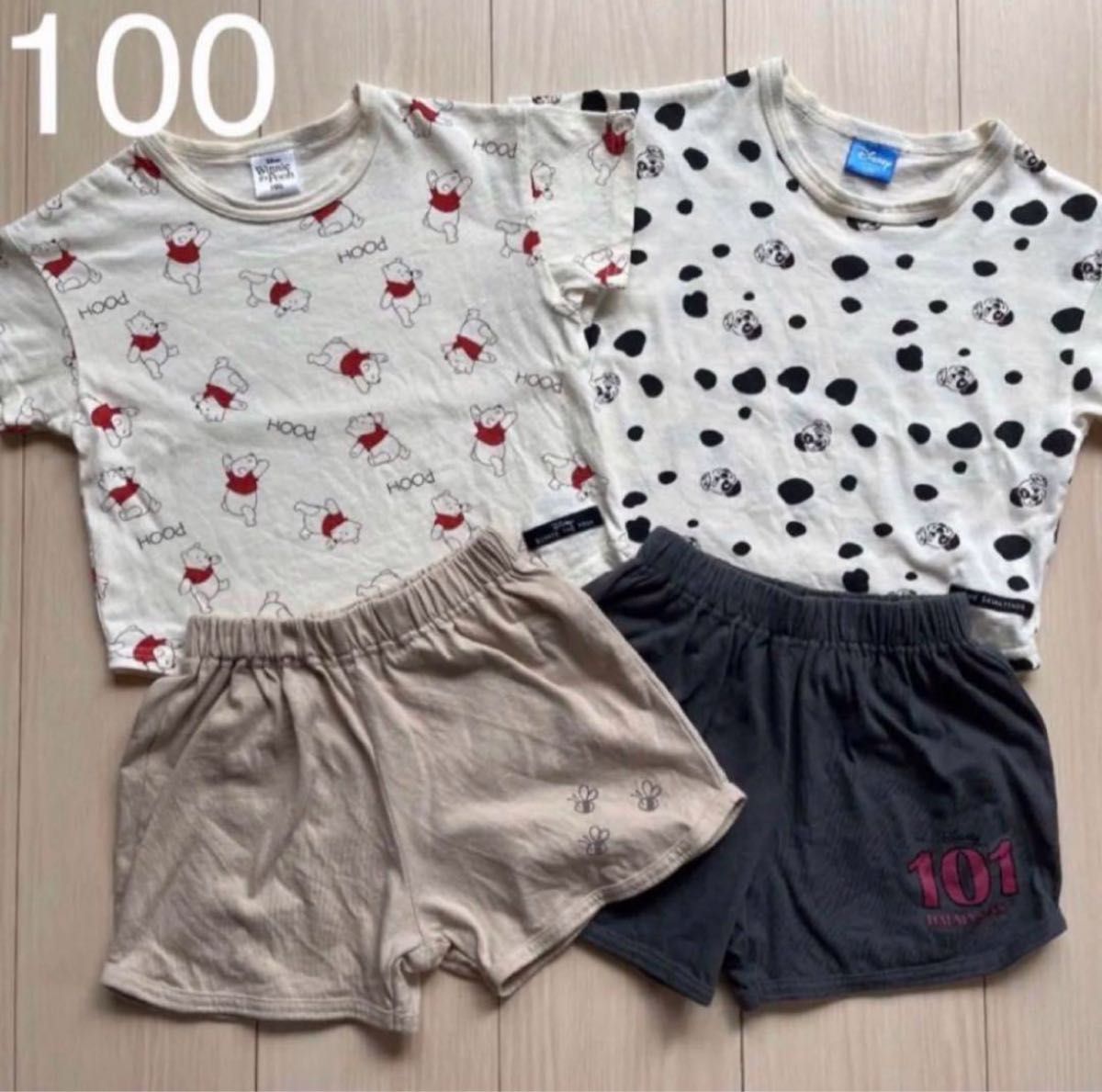 【Disney】ディズニー プーさん☆101匹わんちゃん セットアップ パジャマ Tシャツ ハーフパンツ キャラクター100