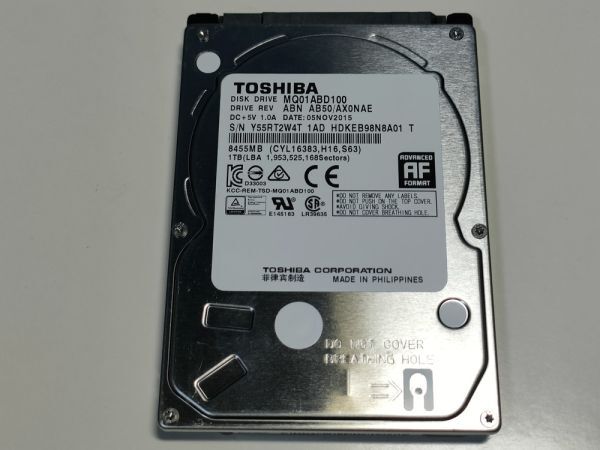 【ジャンク】東芝 1TB(1000GB) HDD MQ01ABD100 2.5インチ 9.5mm厚 CrystalDiskInfo注意判定【2W4T】_画像1