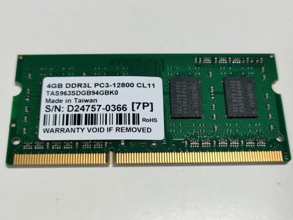 【動作確認済み】I-O DATA DDR3L 4GB×1 PC3-12800S SO-DIMM TAS963SDGB94GBK0【0366】_画像1