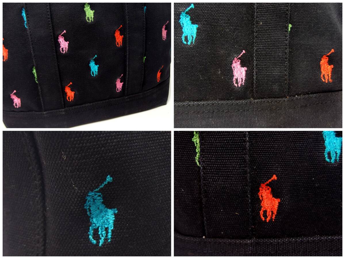 ☆RALPH LAUREN マルチ ポニー刺繍 総柄 キャンバス トートバッグ ハンドバッグ ブラック 黒 手提げ 鞄 ラルフローレン_画像6