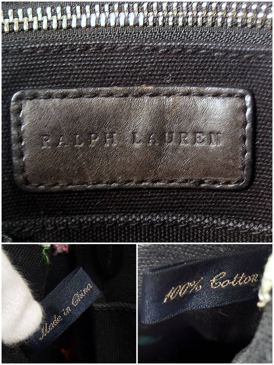 ☆RALPH LAUREN マルチ ポニー刺繍 総柄 キャンバス トートバッグ ハンドバッグ ブラック 黒 手提げ 鞄 ラルフローレン_画像8