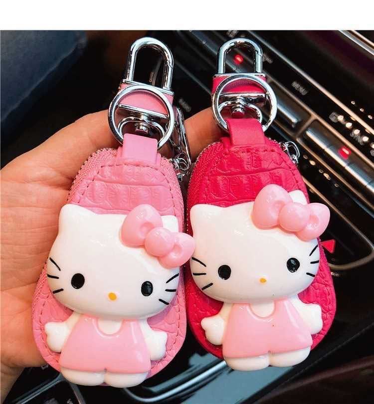 ハローキティ キーケース　Hello kittyキーケース自動車　リモコンキーケース　革　ジッパー　キティちゃん濃いピンク_画像1