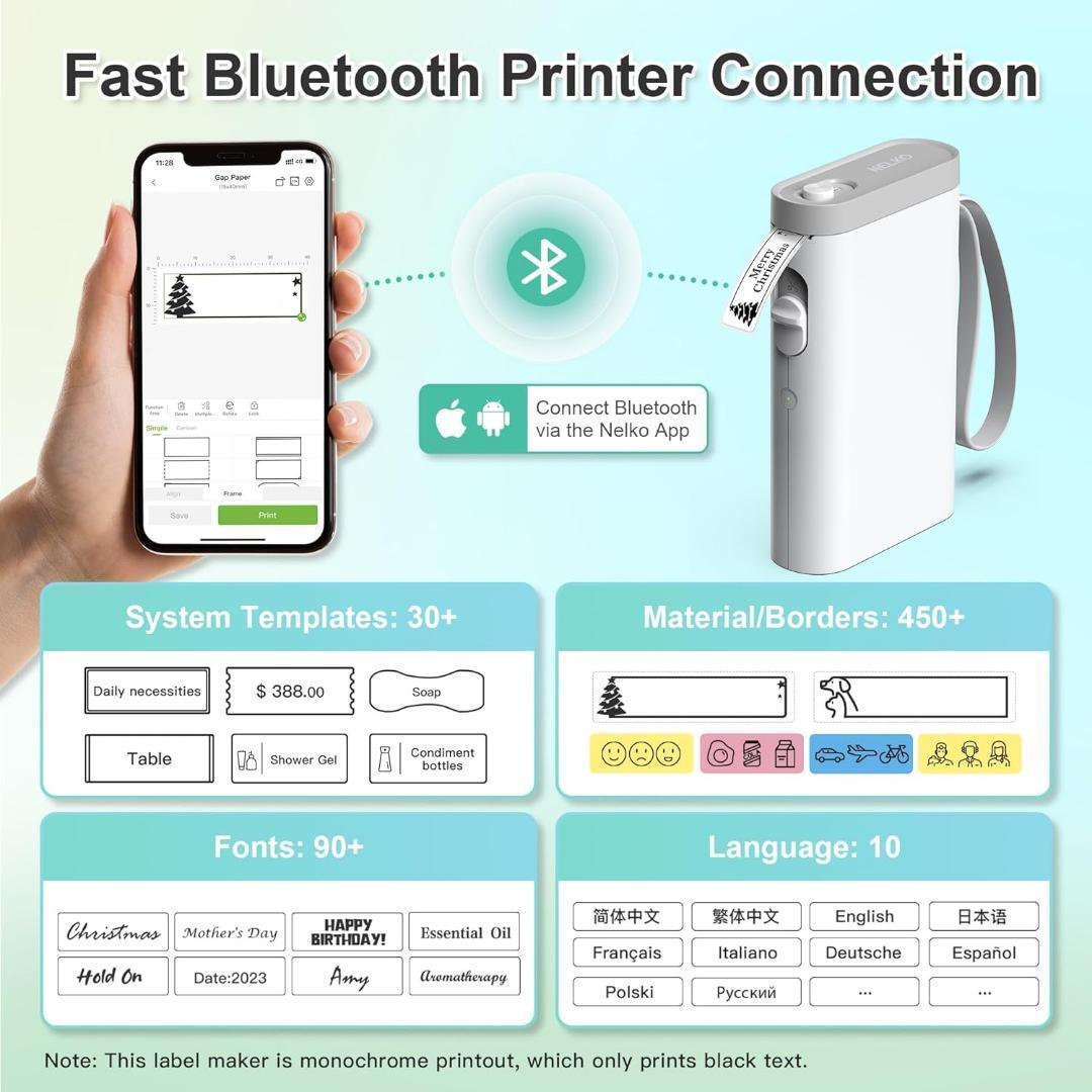 Nelko P21 ラベルライター Bluetooth接続多機能ラベルプリンター 感熱小型充電式シールプリンター ポータブルラベルプリンター 書類整理_画像2