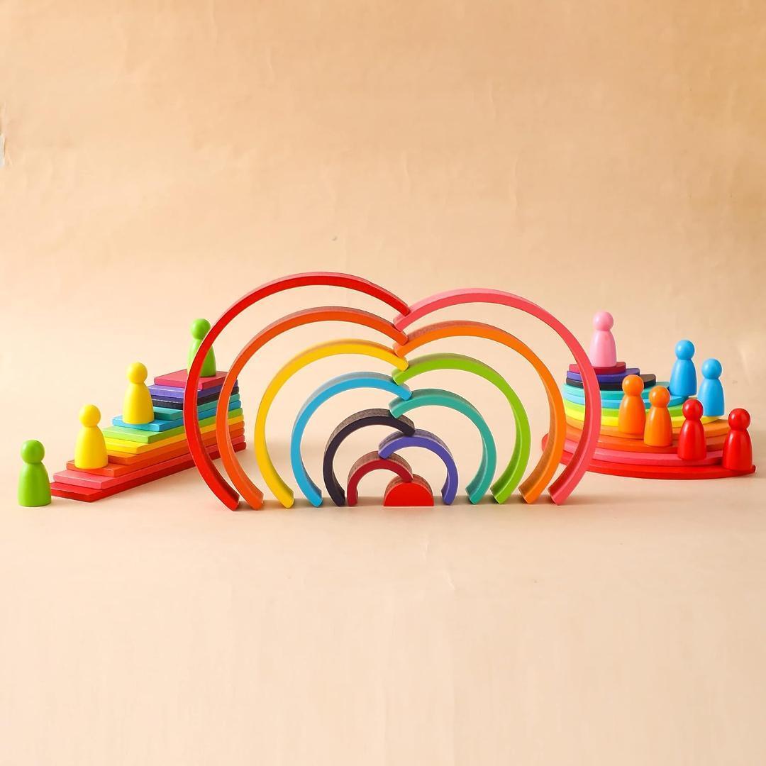 ◆Promise Babe レインボー 虹色ンネル 木のおもちゃ 積み木 知育玩具 外箱壊れあり_画像8