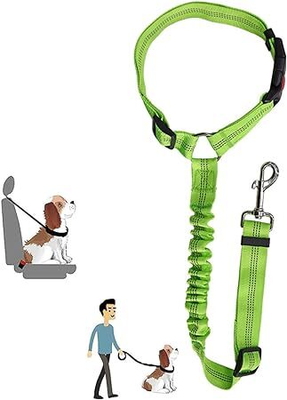 ◆ ペット用品犬牽引ベルト 車の座席の上部に犬用猫用安全ベルト 車載安全旅行ペット用弾力伸縮性反射ロープ グリーン