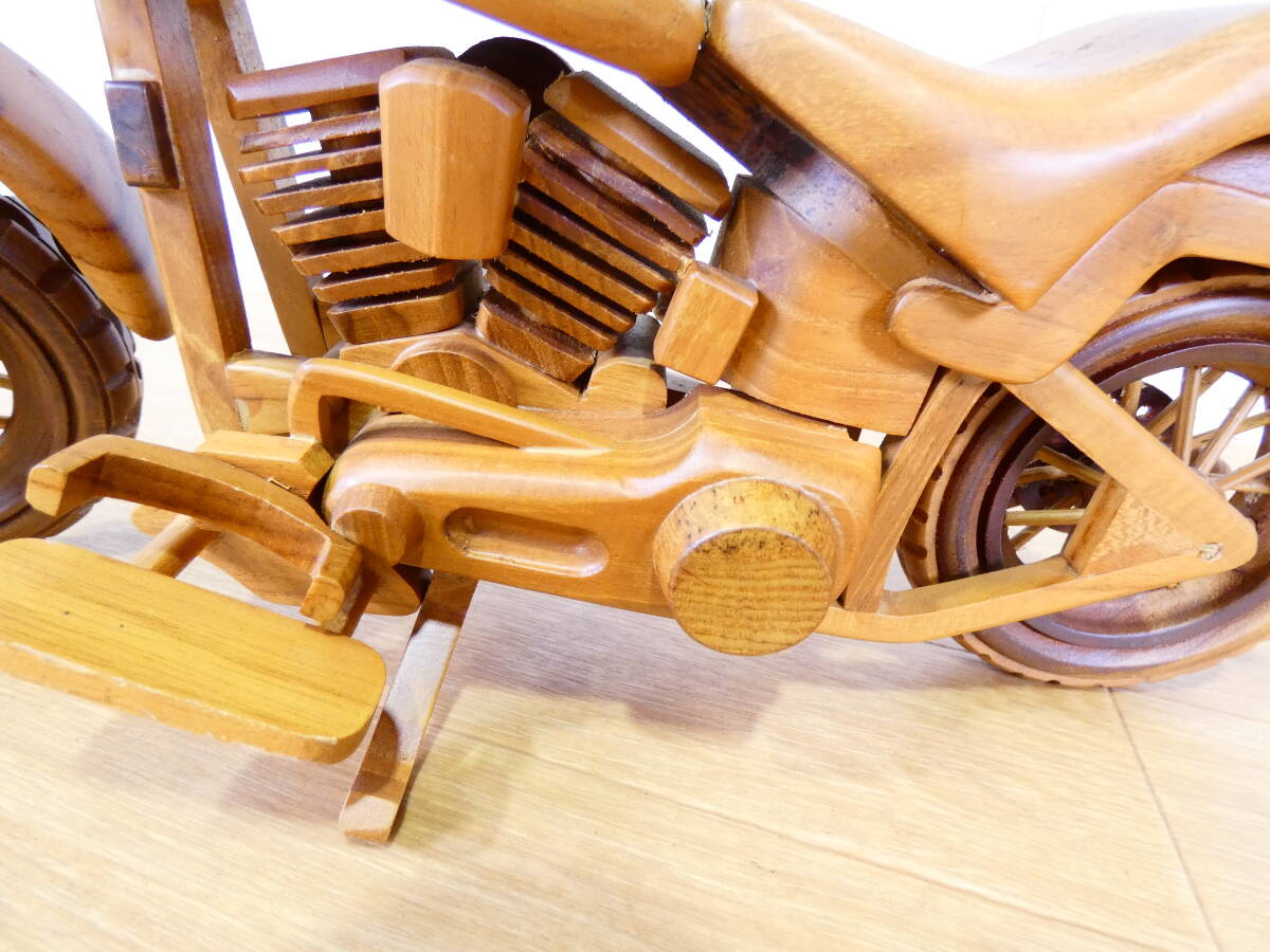 ◎ジャンク　インテリア雑貨　置き物　ウッドクラフト　木製　バイク　オートバイ　全長約40cm　小物置き　詳細不明　＠１００(3)_画像10