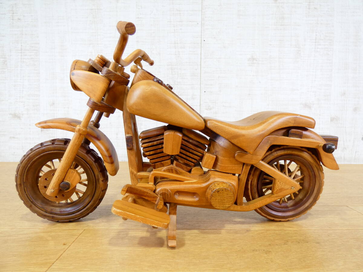 ◎ジャンク　インテリア雑貨　置き物　ウッドクラフト　木製　バイク　オートバイ　全長約40cm　小物置き　詳細不明　＠１００(3)_画像4