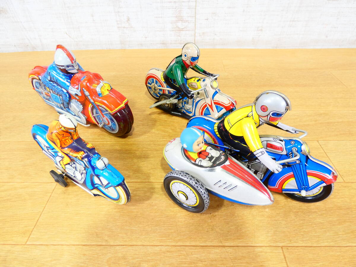 * Junk at that time thing retro toy tin plate toy motorcycle 4 pcs. set together size various operation verification settled Showa Retro details unknown @80(3)