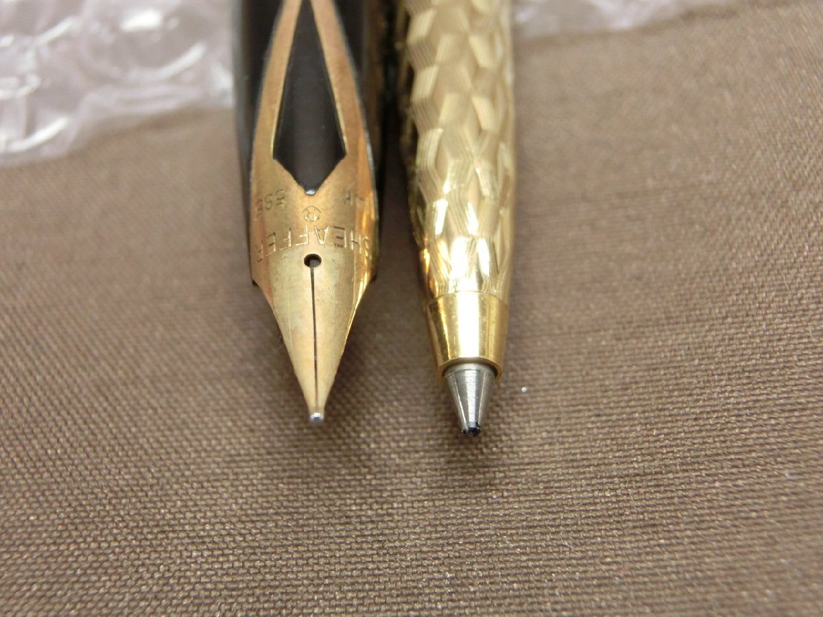 【YU-0019】SHEAFFER シェーファー 万年筆 14K 585刻印 替えインク付 ボールペン 2点セット ケース付 現状品【千円市場】_画像6