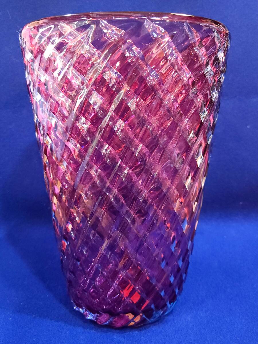 〇　MURANO ムラーノ　ベネチアンガラス　金赤ガラス　高さ26cm　花瓶　状態良好　箱イタミあり_画像1