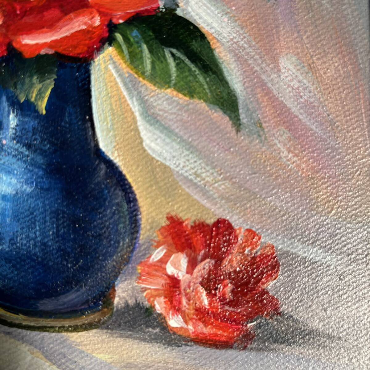 手書き油絵 花瓶の花 額付 絵画 インテリア 油彩画