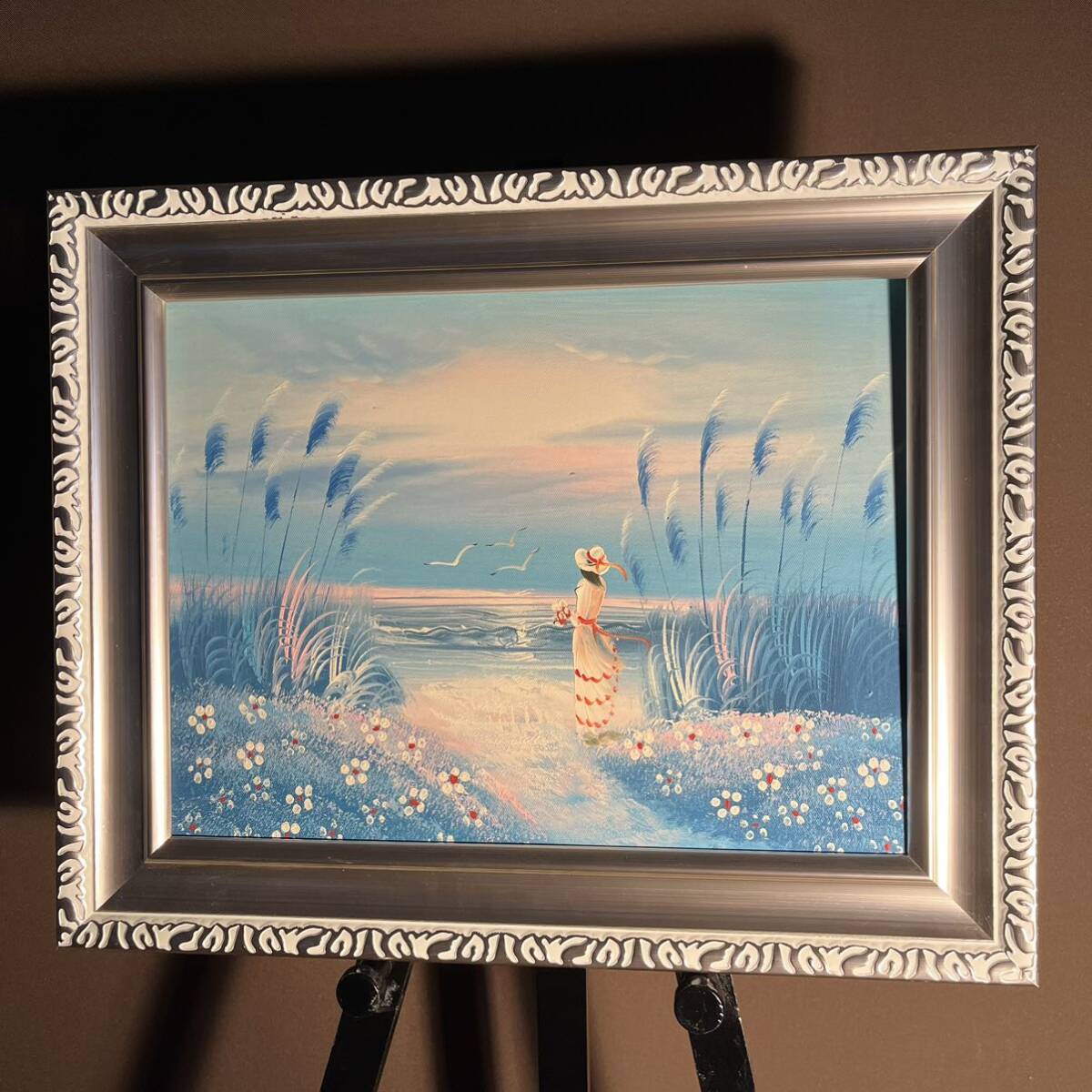 手書き油絵 海を眺める少女 額付 絵画 インテリア 油彩画|Yahoo 手書き油絵 海を眺める少女 額付 絵画 インテリア 油彩画|Yahoo