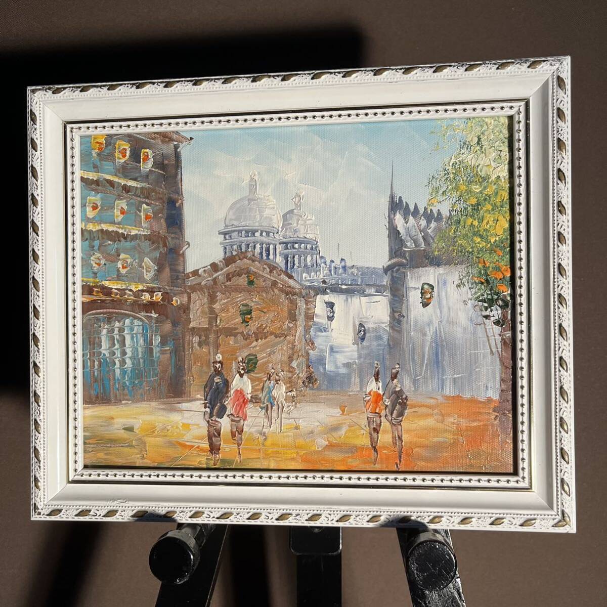 手書き油絵 パリの風景 額付 絵画 インテリア 油彩画