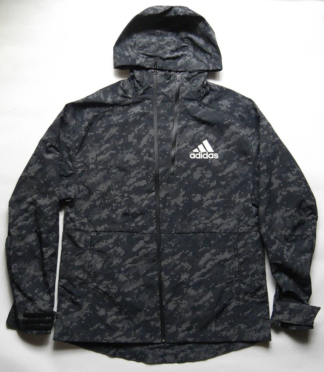 ◆数回使用のみ◆adidas アディダス ウインドジャケット MIDリフレクター AOPジャケット【 L size】【グレー ブラック／デジカモ】