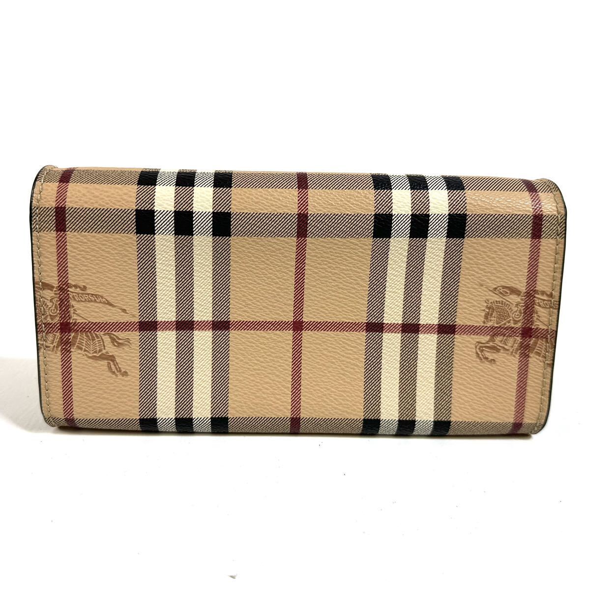 【美品】BURBERRY バーバリー 二つ折り 長財布 ノバチェック PVC レザー コインケース有 ベージュ ゴールド金具_画像3