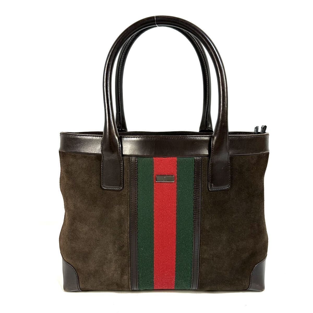 【美品】GUCCI オールド グッチ シェリーライン GG スエード トートバッグ ハンドバッグ シルバープレート ブラウン 33890 イタリア製